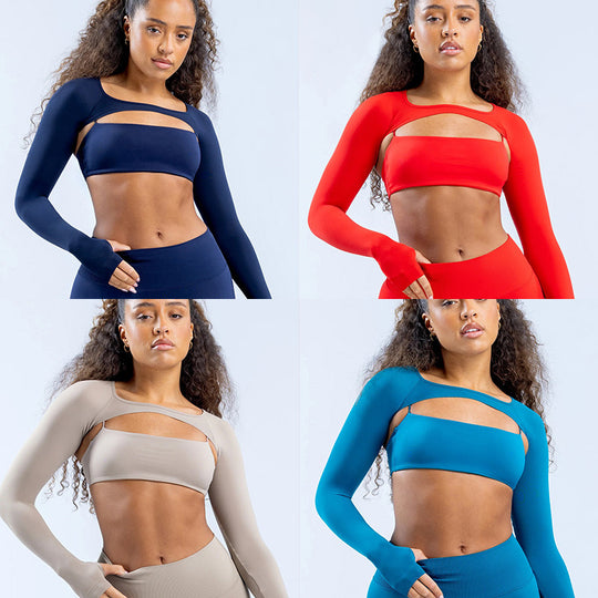 Damen Sportliches Langarm Crop-Top mit angeschnittenem Design EB