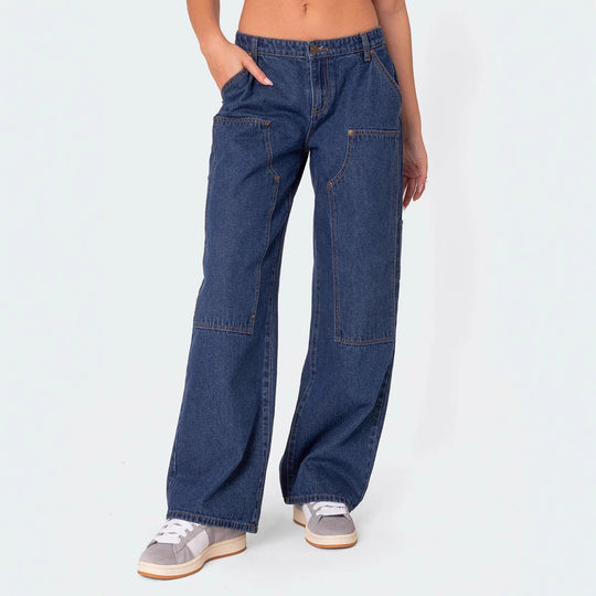 Damen weite Denim-Hosen mit praktischen Taschen EB