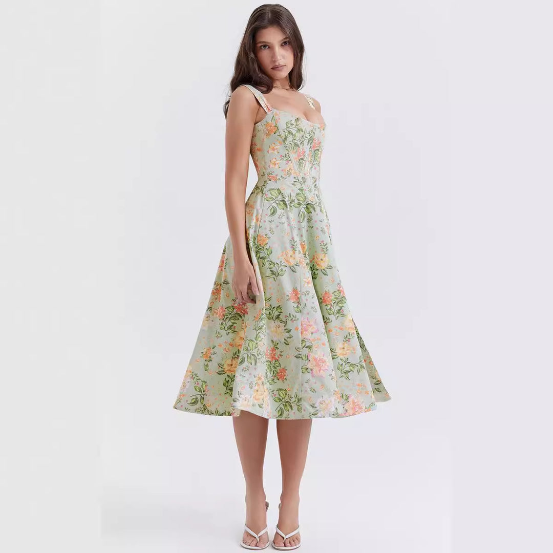 Damen Maxikleid mit schulterfreiem Design und floralem Muster EB