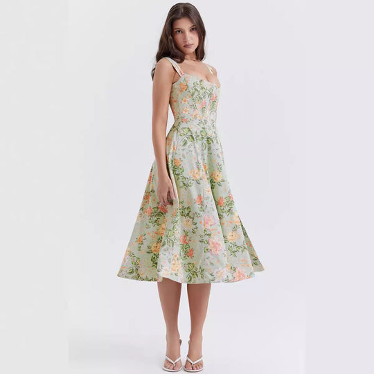 Damen Maxikleid mit schulterfreiem Design und floralem Muster EB