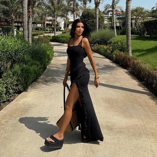 Damen Maxikleid mit seitlichem Schlitz und asymmetrischem Schnitt EB