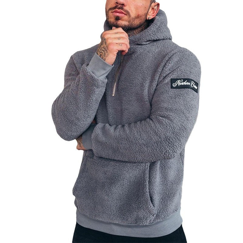 Herren nan sportiver Teddyfleece-Hoodie mit schmaler Passform und Kängurutasche EB