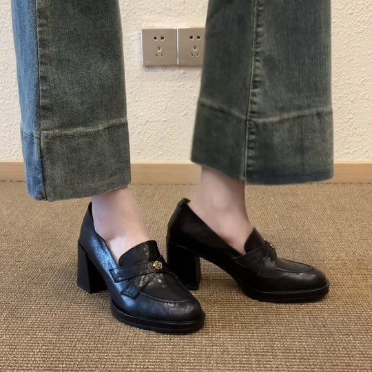 Damen Elegante Mokassins mit modischem Blockabsatz EB