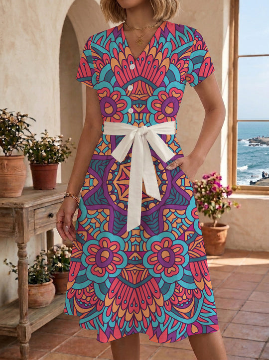 Damen Midi-Kleid mit floralem Design und bequemer Passform EB