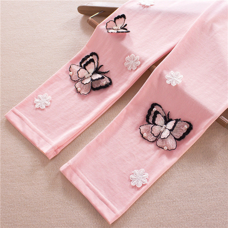 Mädchen Leggings mit bunten Schmetterlingsstickereien EB
