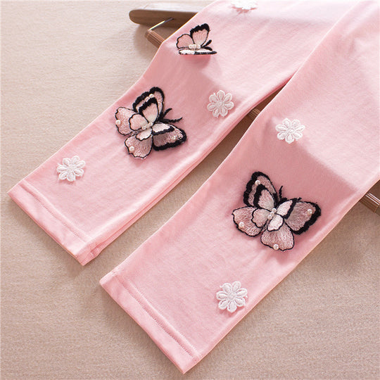 Mädchen Leggings mit bunten Schmetterlingsstickereien EB