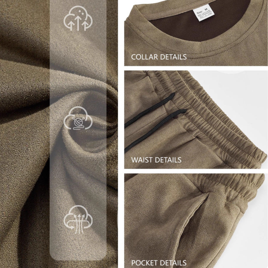 Herren nan Samtvelours Lounge-Set mit Rundhals-Kurzarmshirt und Kordelshorts EB