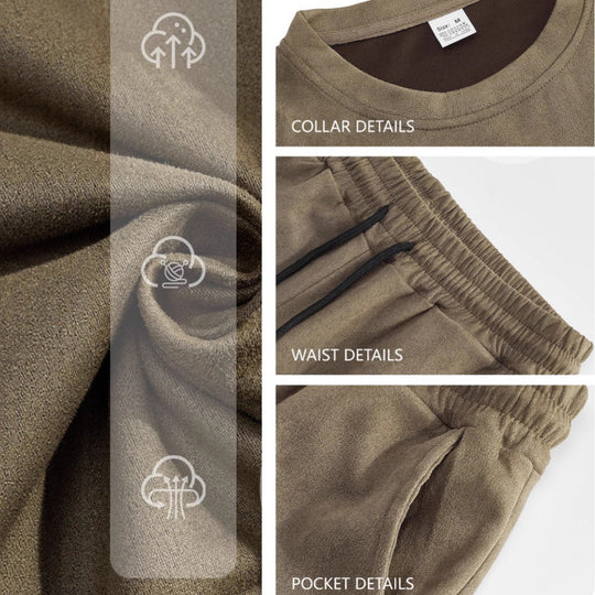 Herren nan Samtvelours Lounge-Set mit Rundhals-Kurzarmshirt und Kordelshorts EB