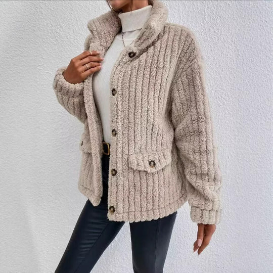 Damen Kuschelige Fleecejacke mit aufgesetzten Taschen EB