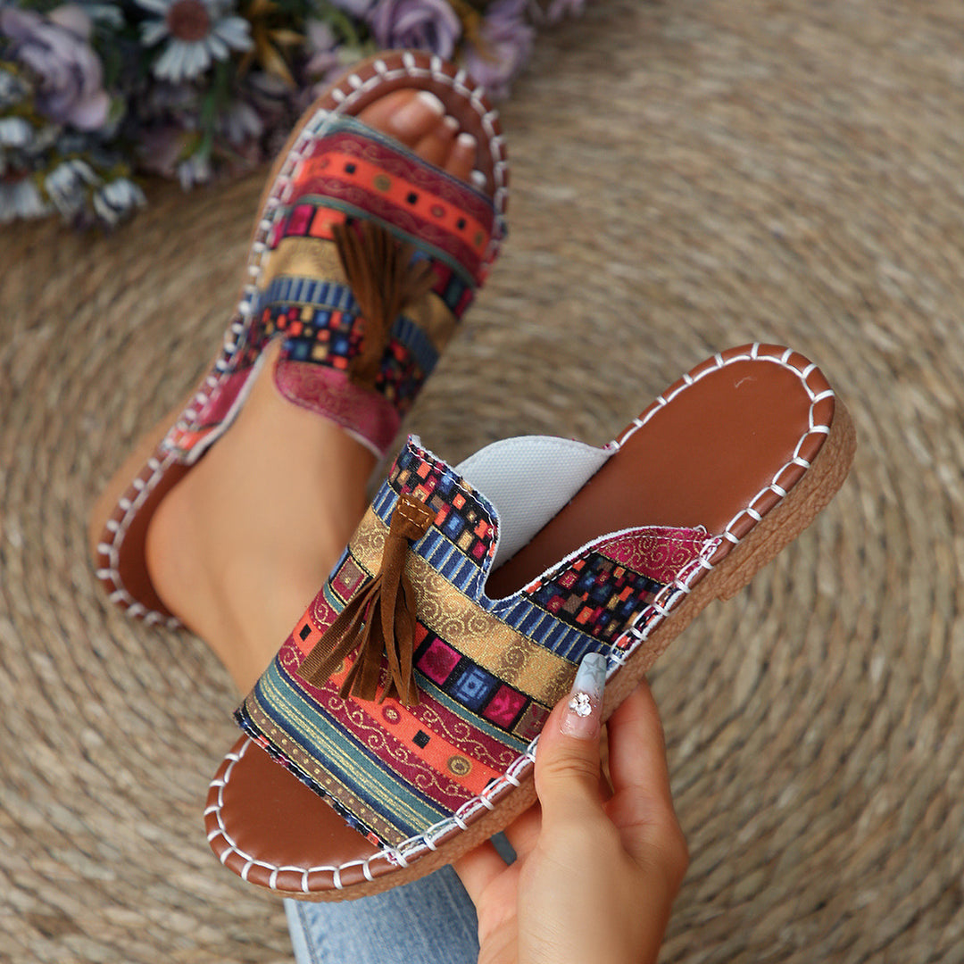 Damen Sommerschuhe mit buntem Ethno-Design und bequemer Fußbettung EB