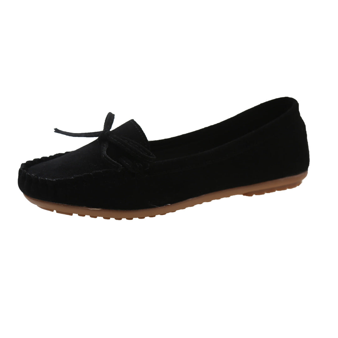 Damen Casual Wildleder Mokassin Ballerinas mit Dekorativer Schleife EB