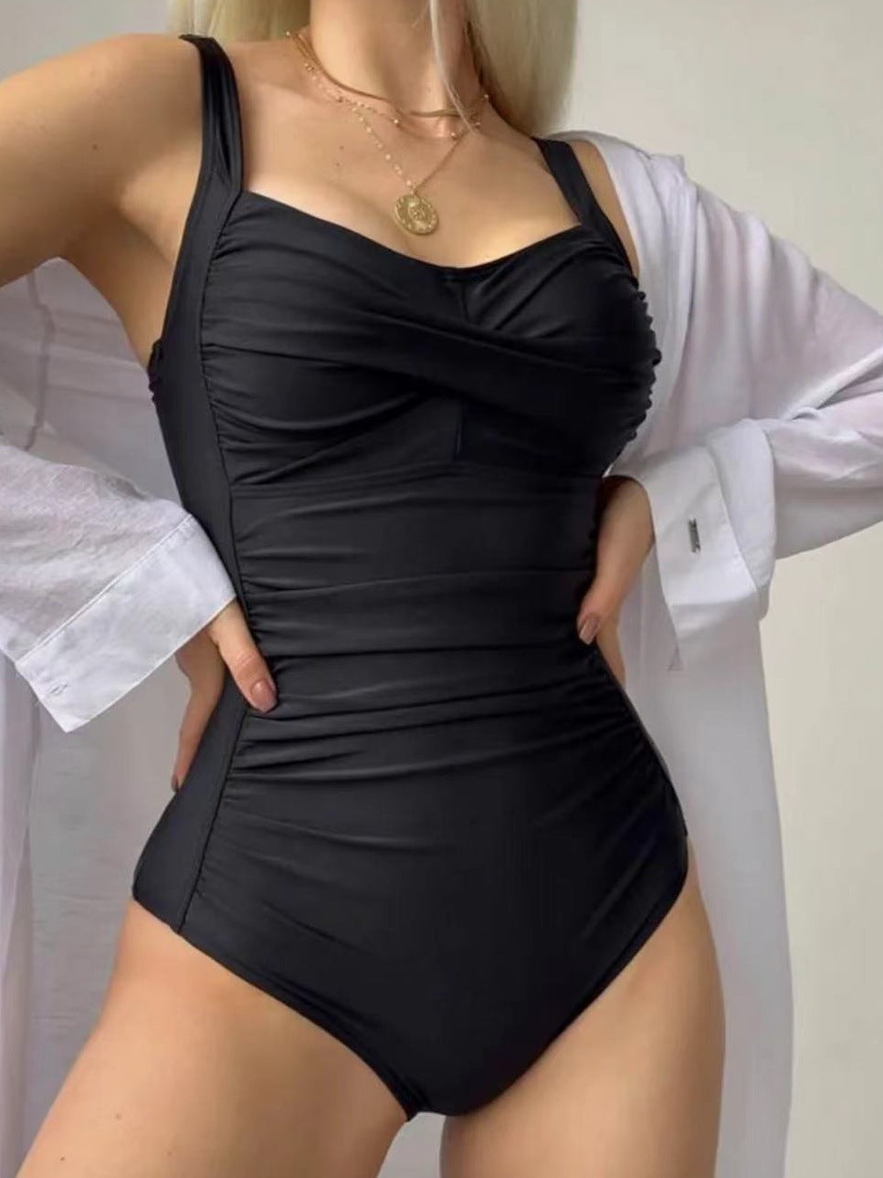 Damen Einteiliger Badeanzug mit raffiniertem Rüschendesign EB