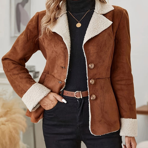 Damen modische Jacke mit Kunstfellkragen EB