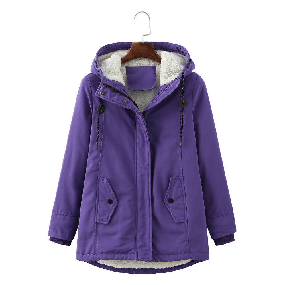 Damen warme Fleecegefütterte Parka-Jacke mit verstellbarem Taillenzug EB