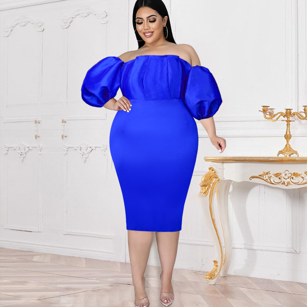 Damen Off-Shoulder Kleid mit Puffärmeln EB