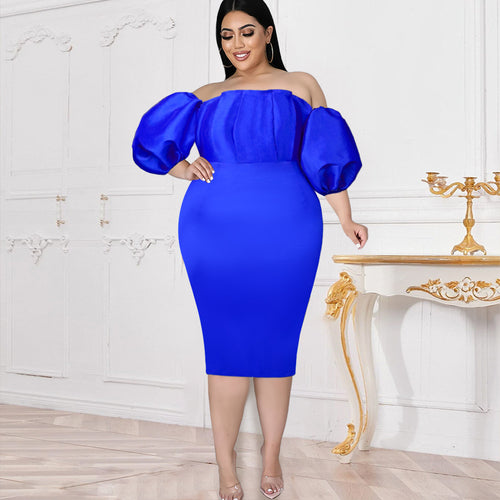 Damen Off-Shoulder Kleid mit Puffärmeln EB