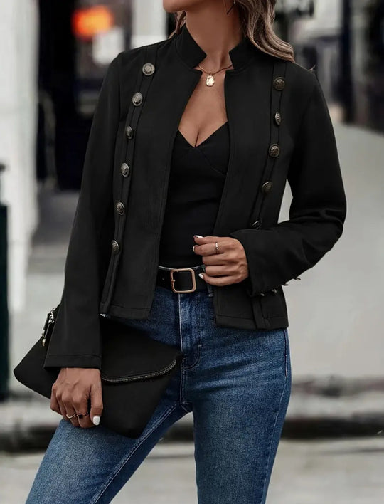 Damen modische Suedejacke mit steigendem Kragen und Knöpfen EB