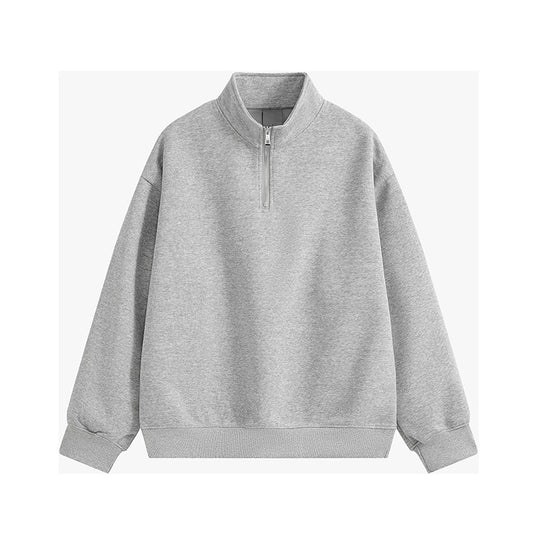 Unisex oversized Halbzip-Sweatshirt mit Stehkragen, Rippbündchen und weichem Fleece-Innenfutter EB