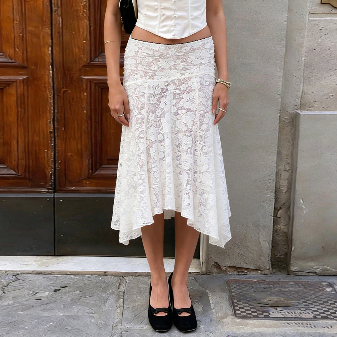 Damen eleganter Spitzenrock mit asymmetrischem Schnitt EB