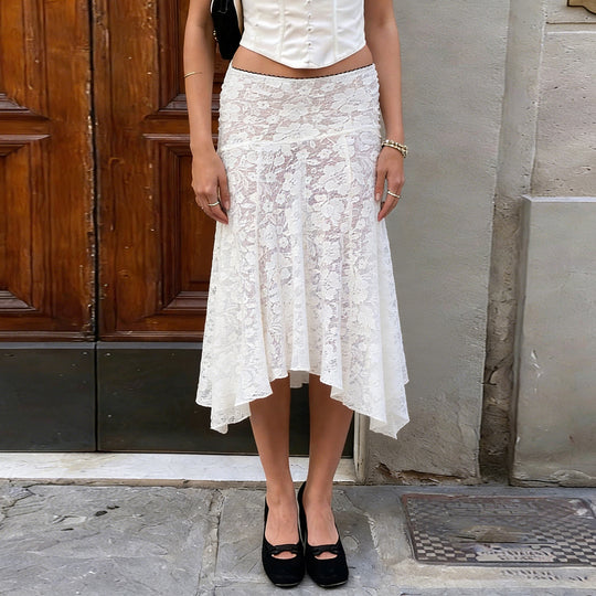 Damen eleganter Spitzenrock mit asymmetrischem Schnitt EB