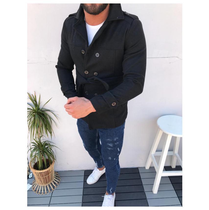 Herren modischer Trenchcoat mit doppelter Knopfleiste und abnehmbarem Gürtel EB