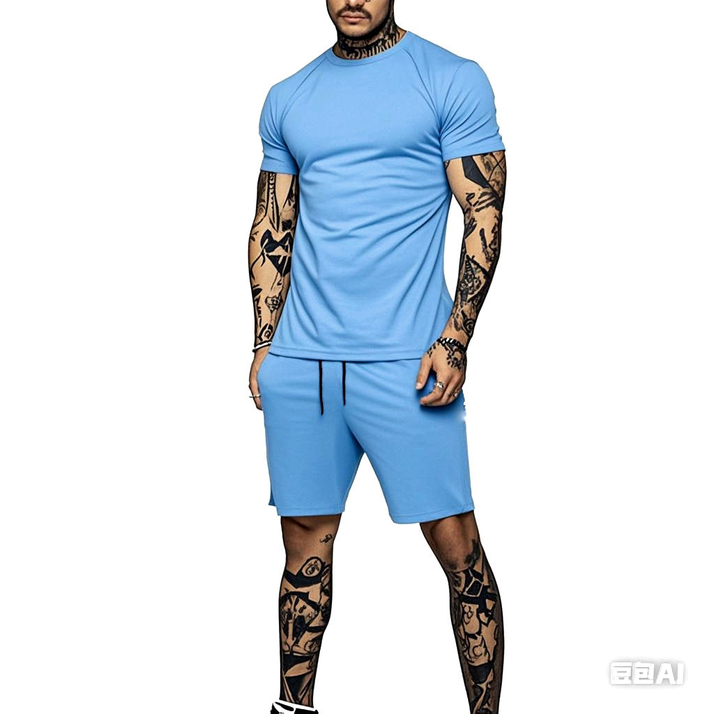 Herren Sportliches Kurzarm- und Shorts-Set mit kontrastierenden Details EB