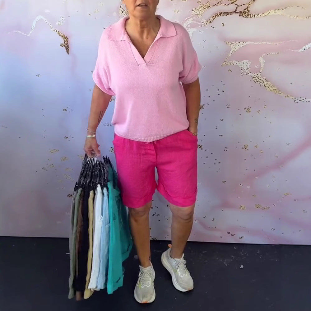 Damen nan Leinenmix-Relaxshorts mit elastischem Komfortbund und Eingrifftaschen EB