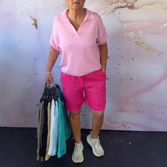 Damen nan Leinenmix-Relaxshorts mit elastischem Komfortbund und Eingrifftaschen EB