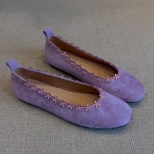 Damen bequeme Filz-Ballerinas mit zartem Blumenapplikationsdesign EB