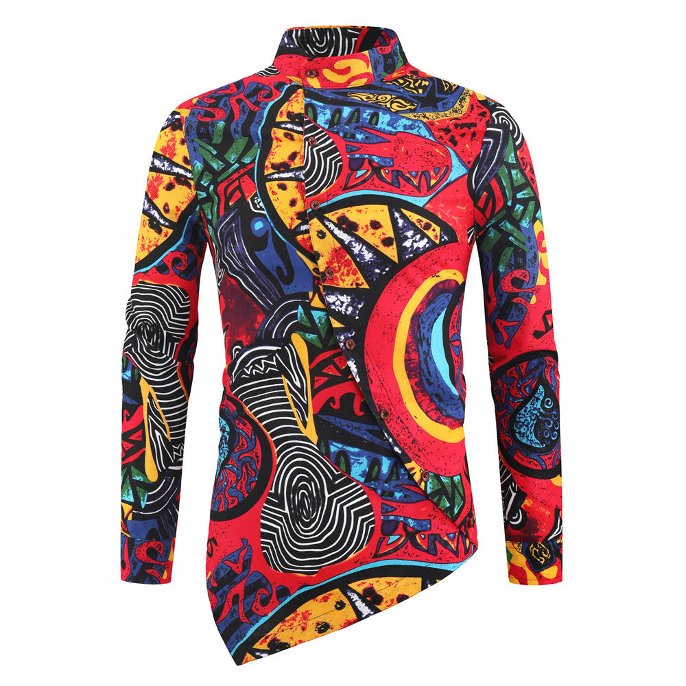Damen Langarmshirt mit asymmetrischem Schnitt und buntem Grafikdruck EB