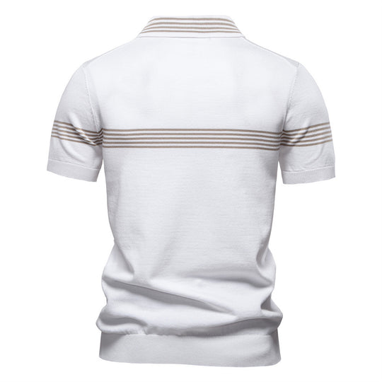 Herren nan edles Feinstrick-Poloshirt mit kurzem Metallreißverschluss, Bündchenärmeln und kontrastierten Streifenbändern EB