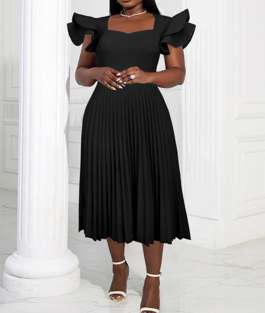 Damen plissiertes Maxikleid mit eleganten Rüschendetails EB