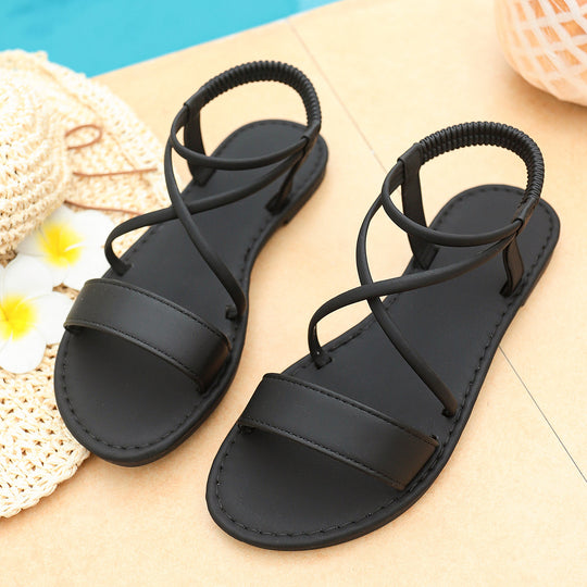 Damen flexible Riemchensandalen mit geschwungenem Design und offenem Fersenbereich EB