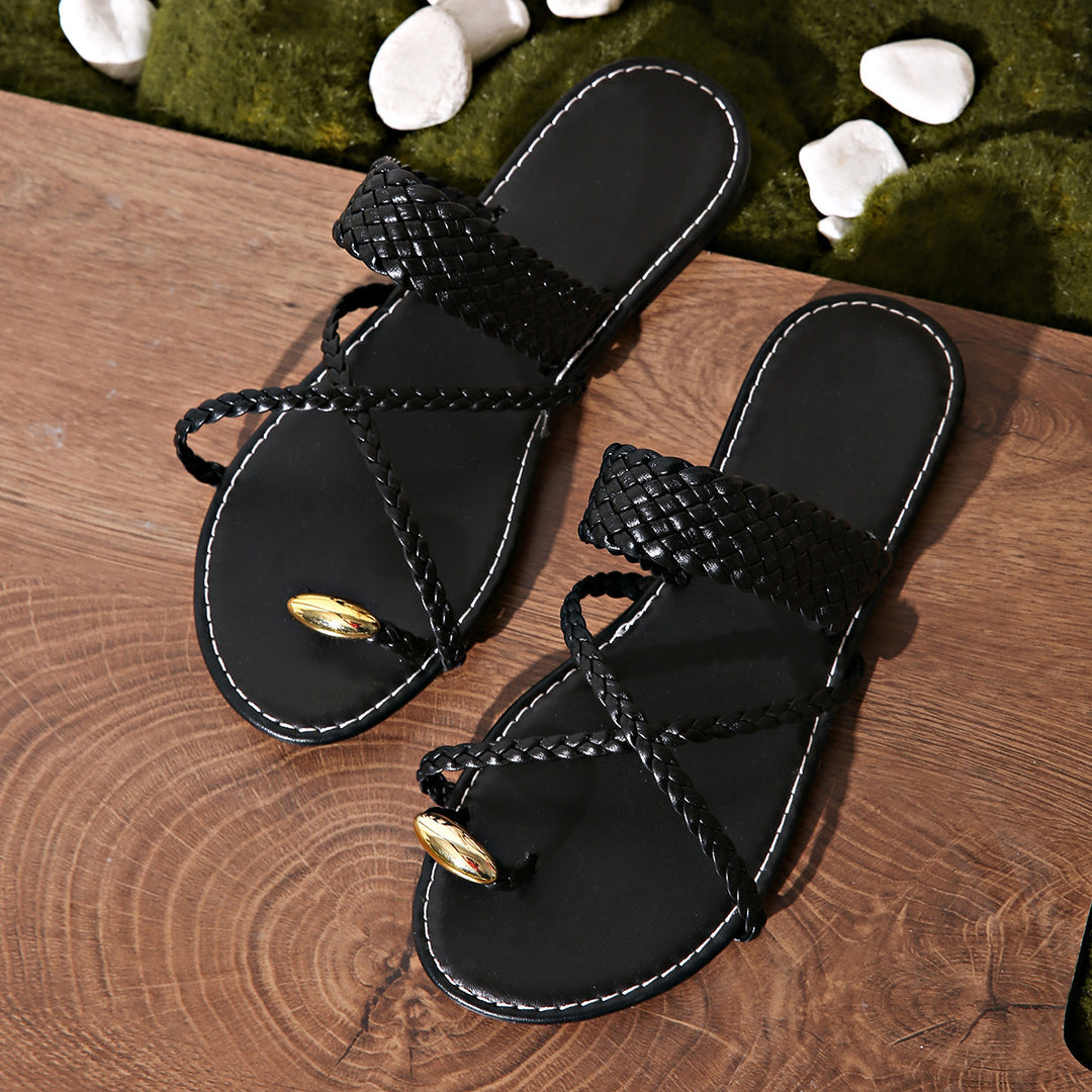 Damen Bequeme Riemchen-Sandalen mit geflochtenem Design EB