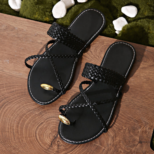 Damen Bequeme Riemchen-Sandalen mit geflochtenem Design EB