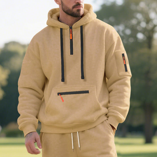 Herren nan funktionaler Kapuzenpullover mit kurzem Frontreißverschluss, wasserabweisenden Zippern und Utility-Ärmeltasche EB