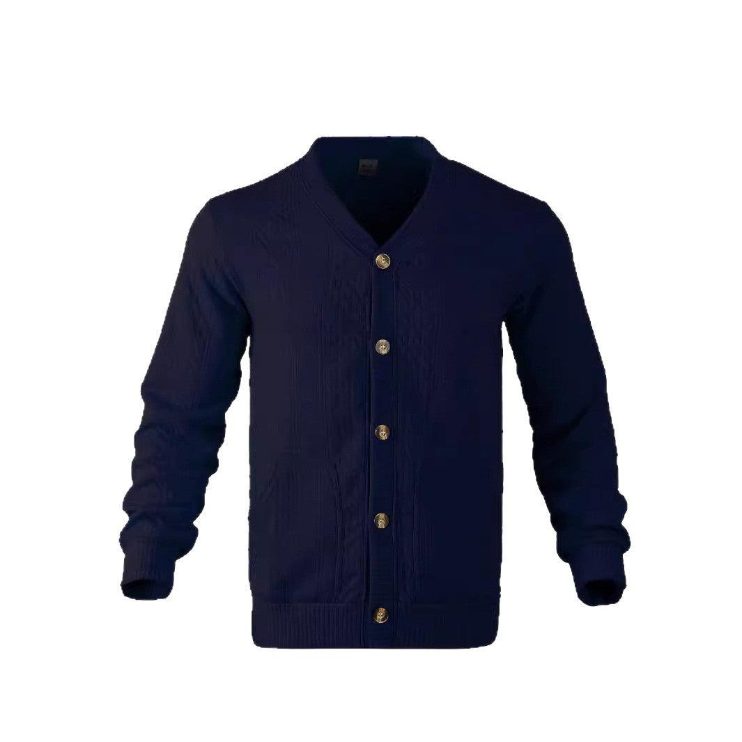 Herren nan eleganter Zopfstrickcardigan mit V-Ausschnitt Knopfleiste und aufgesetzten Taschen EB