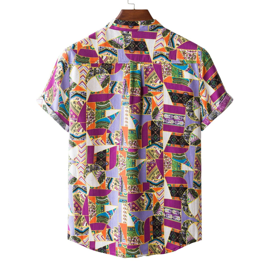 Herren Kurzarmhemd mit auffälligem Patchwork-Muster EB