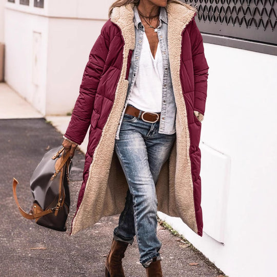 Damen Lange Steppjacke mit kuscheligem Fleece-Futter EB