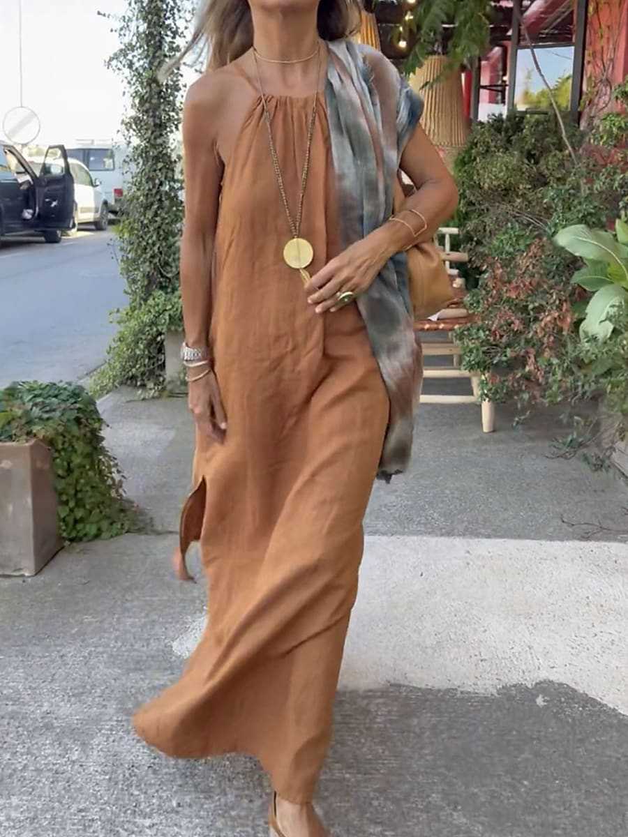 Damen Maxikleid mit Spaghettiträgern und elegantem fließendem Schnitt EB