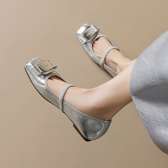 Damen elegante Ballerinas mit modischer Schleife und komfortablem Riemen EB
