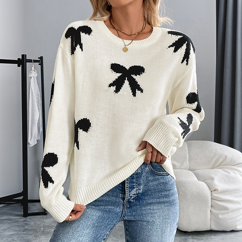 Damen Strickpullover mit Verspieltem Schleifenmuster EB