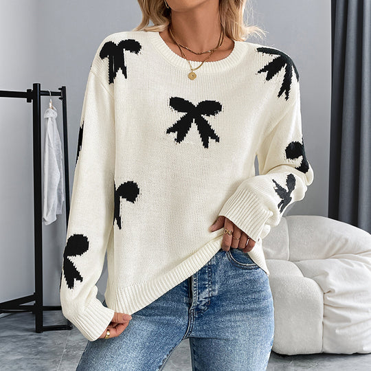 Damen Strickpullover mit Verspieltem Schleifenmuster EB