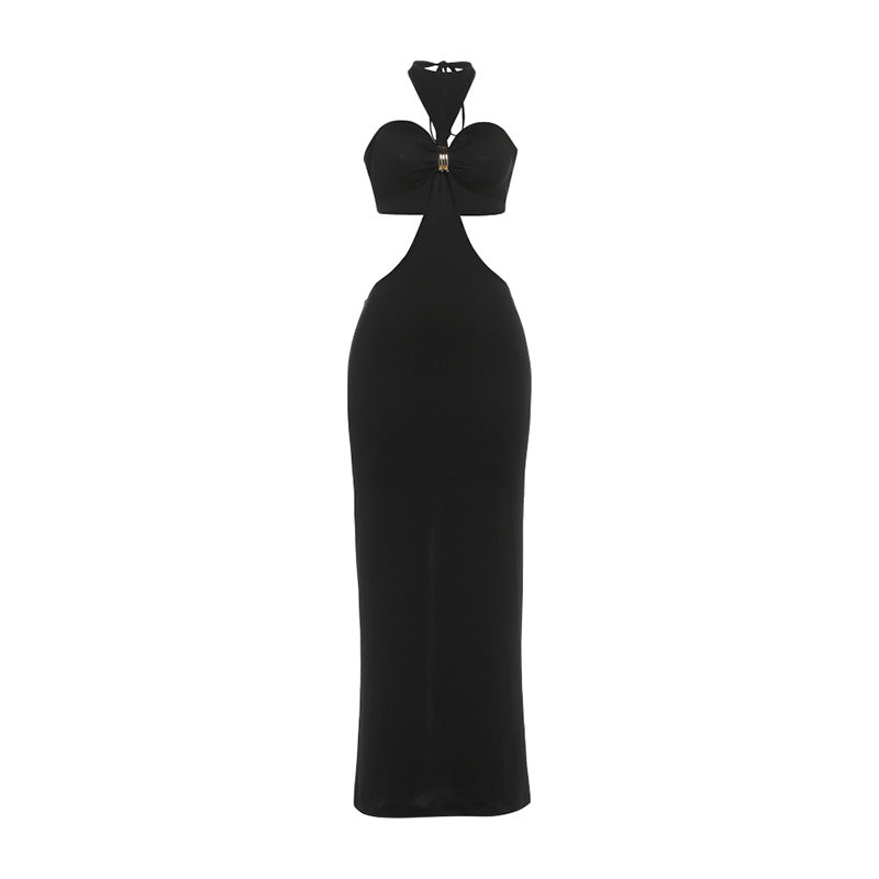 Damen Elegantes Maxikleid mit tiefem Schlüssel-Ausschnitt und figurbetonendem Schnitt EB