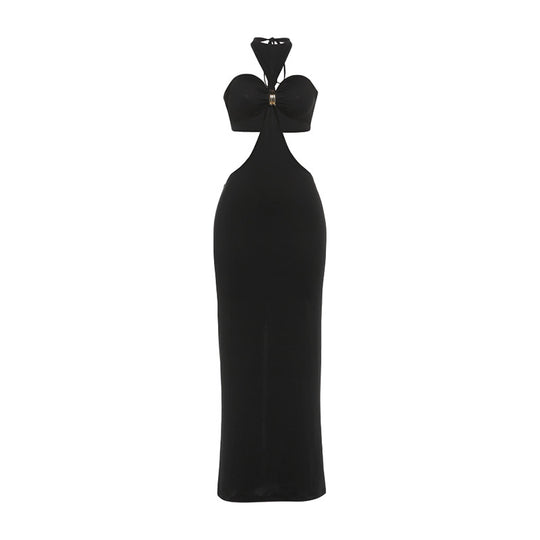 Damen Elegantes Maxikleid mit tiefem Schlüssel-Ausschnitt und figurbetonendem Schnitt EB