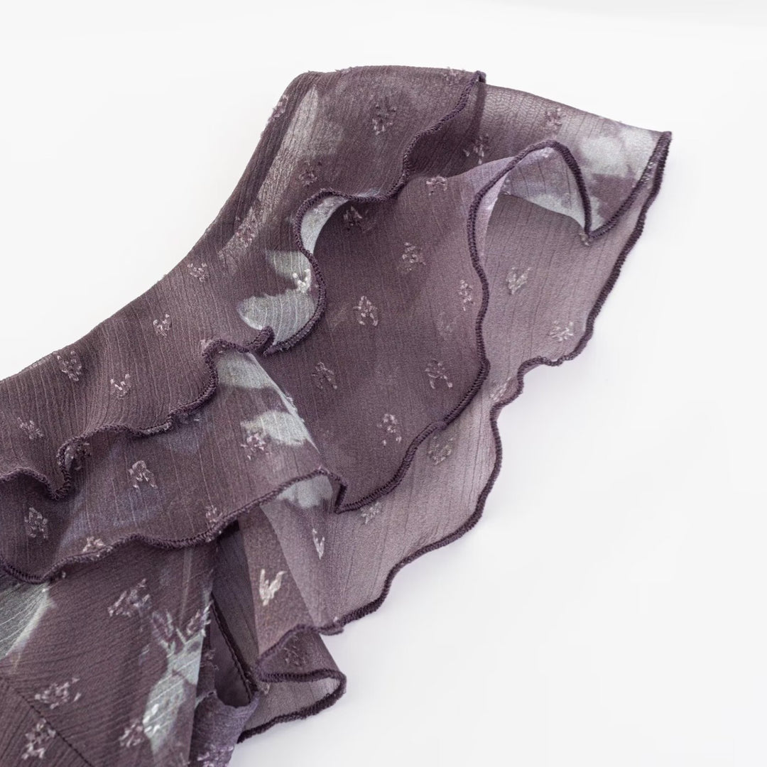 Damen Maxikleid mit romantischem Rüschensaum und floralem Design EB