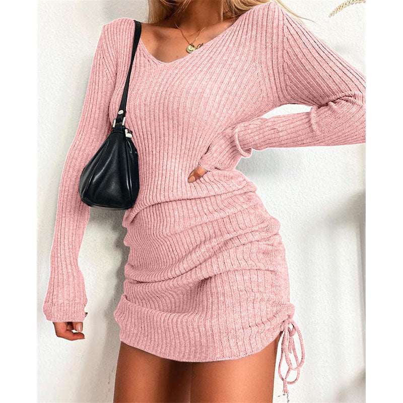 Damen Strickkleid mit figurbetontem Schnitt und Raffungen EB