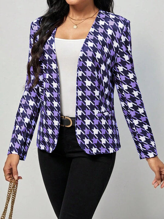 Damen modischer Blazer mit auffälligem Hahnentritt-Muster und elegantem Schnitt EB