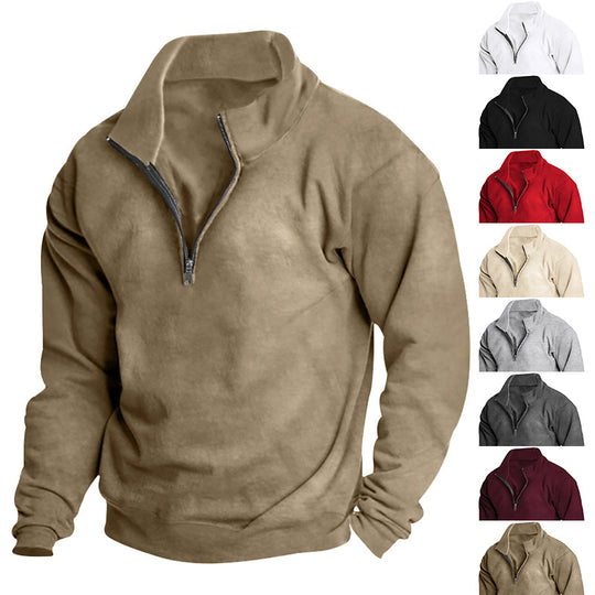 Herren nan hochschließendes Halbzip-Sweatshirt mit Stehkragen, relaxed Oversize und gerippten Bündchen EB