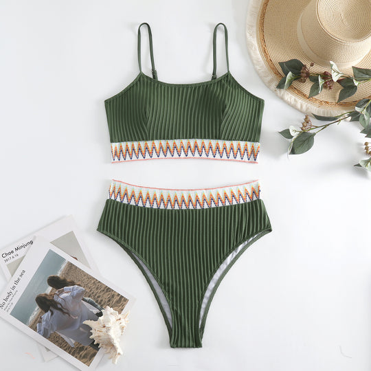 Damen integriertes Bikiniset mit geometrischem Muster EB